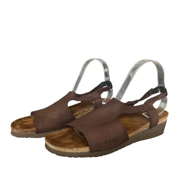 Naot Womens Brown Nubuck Leather Slingback Wedge Sandal Size 11 US 42 EU Comfort - Picture 4 of 10